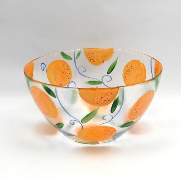 Hand-Painted Glass Serving Bowl With Orange Fruit Design - Picture 3 of 9
